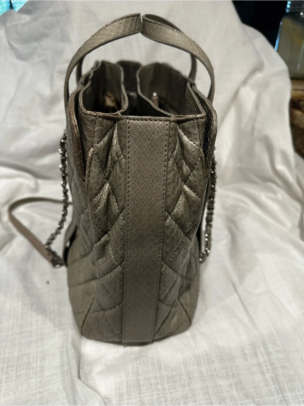 Chanel Grey Quilted Leather Tote with CC Charm